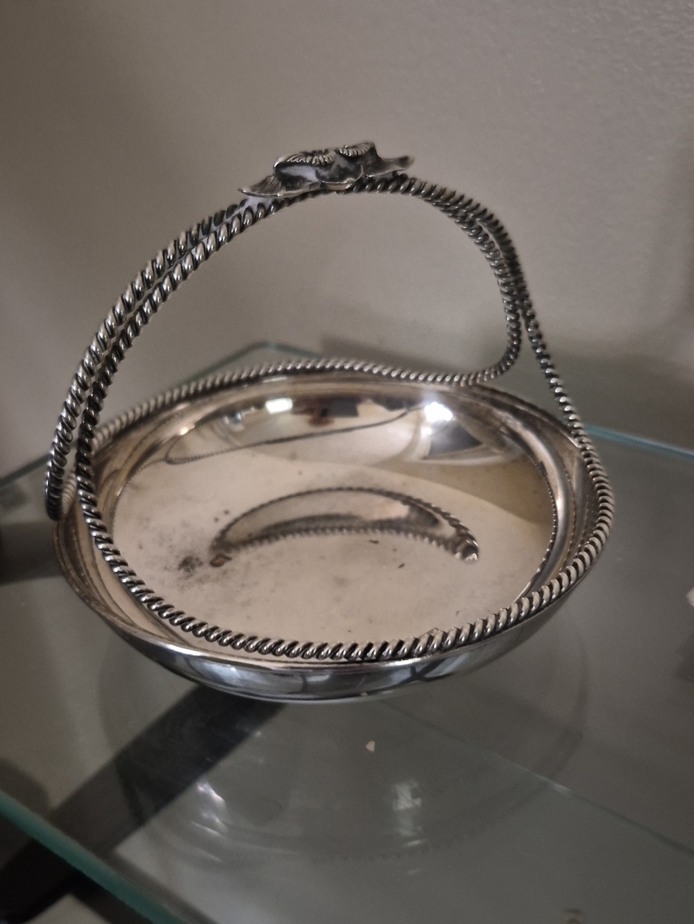 Vintage Lambidis Greek Silverplate Bridal Basket,Twisted Swing Handle Candy Bowl